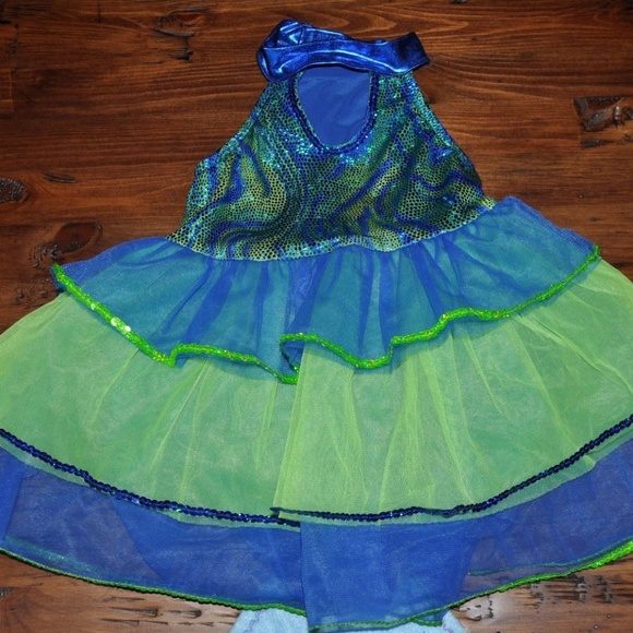 MERMAID Shiny Blue/Green Leotard Choker Tutu Dress - Picture 5 of 8